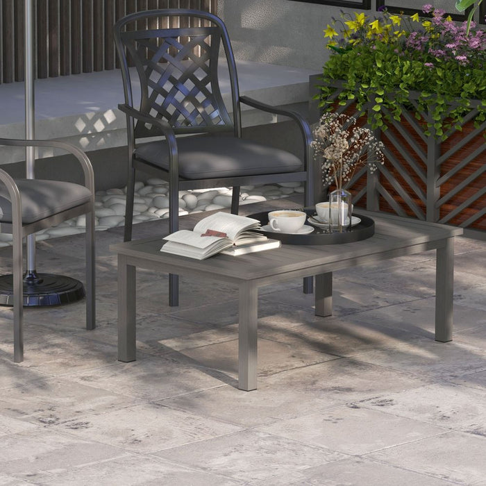 Premium Outsunny Aluminium Outdoor Coffee Table - Brown Wood Grain - Sturdy & Stylish - Protect the Patio - Foot Pads