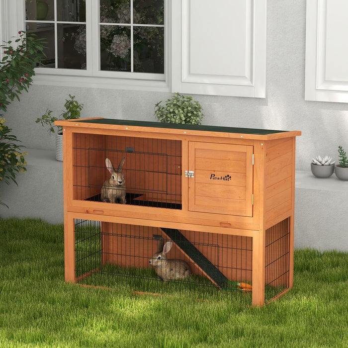 PawHut Wood Rabbit Hutch, Outdoor, 1-2 Rabbits - Orange