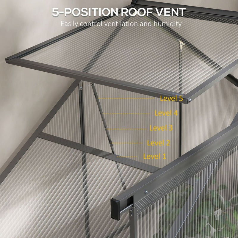 Outsunny 6x2.5ft Polycarbonate Greenhouse Aluminium Dark Grey - Durable, Spacious & Efficient
