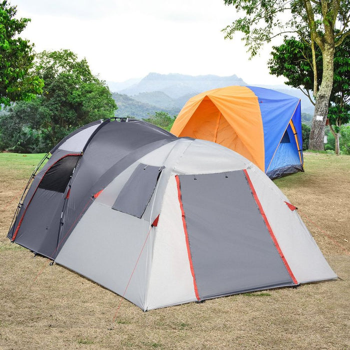 Outsunny 4-5 Man Tunnel Camping Tent: Two Rooms, Portable Mat - High Quality