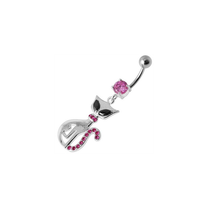 Jeweled Cat Dangling Belly Bar