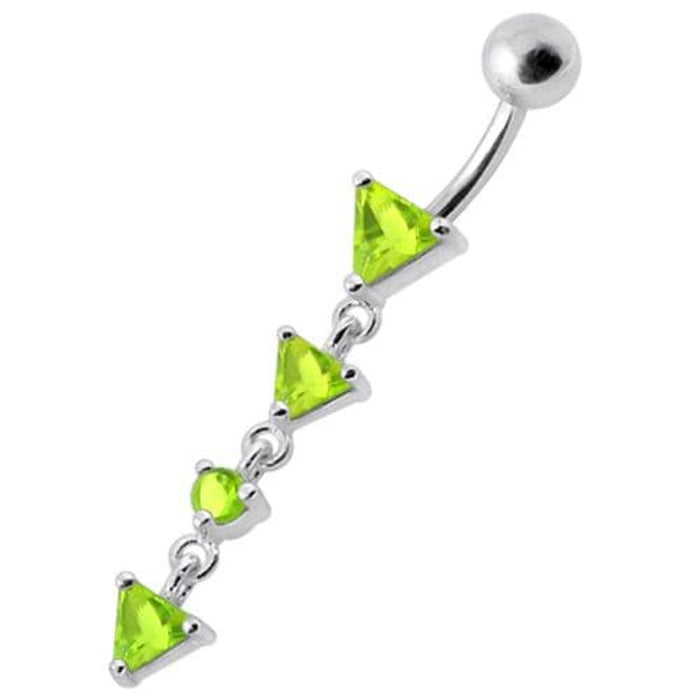 Fancy Jeweled LONG Dangling SS Banana Curved Bar Belly Ring