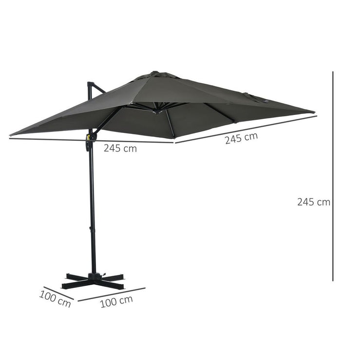 High-Quality Outsunny Cantilever Parasol w/ 360� Rotation & Hand Crank - Grey