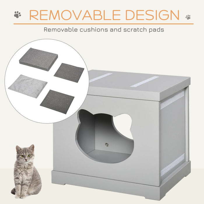 PawHut Cat House Bed Cat Scratching Cube for Small Cat Pet Furniture with Removable Scratching Pad and Soft Cushion Grey