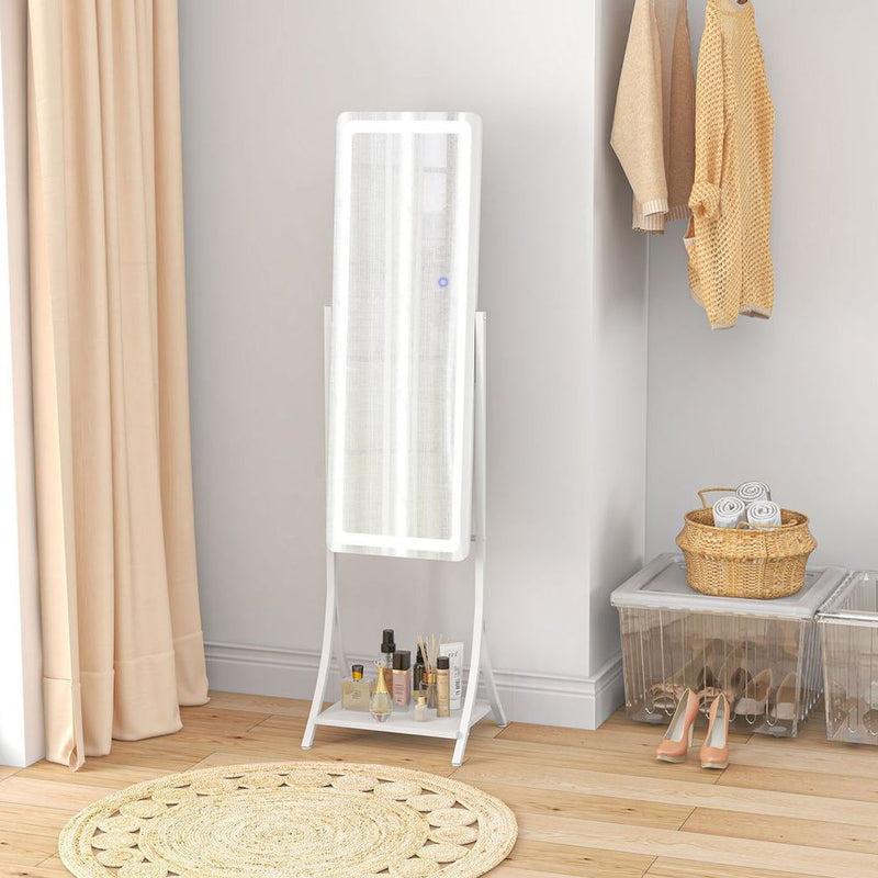 HOMCOM LED Lighted Full Length Mirror, Floor Standing Mirror with Storage Shelf