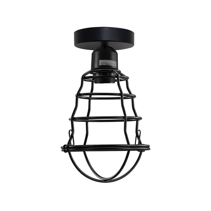 Vintage Industrial Geometric Wavy Shaped Wire Cage Light Metal Round Ceiling Rose Lighting Bulb Holder