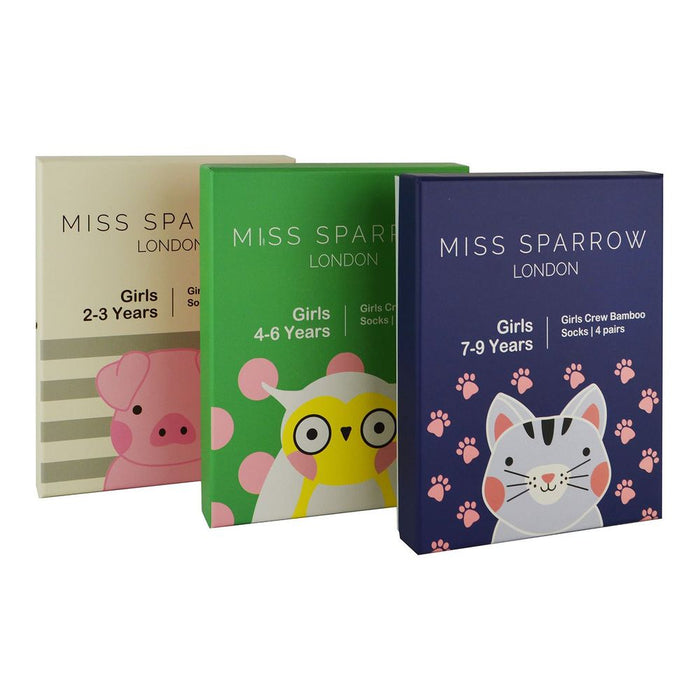 Miss Sparrow - Girls 4 Pair Animal Socks Box