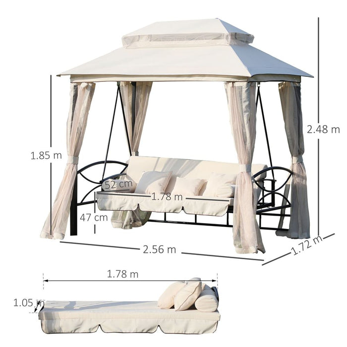 3 Seater Outdoor Swing Chair Bed with Nettings - Convertible & Comfortable!