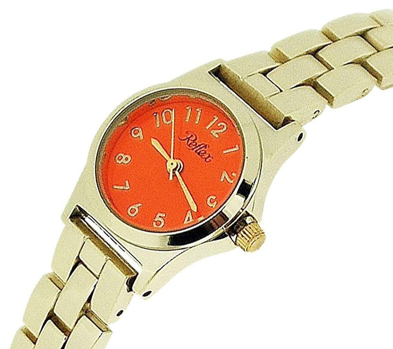 Reflex Ladies Metal Analogue Orange Dial Yellow Tone Metal Bracelet Strap Watch LB109