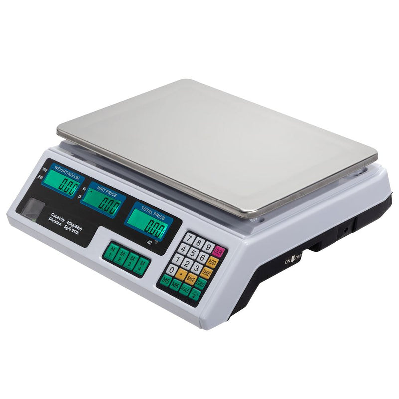 ACS-30 40kg/5g Digital Price Computing Scale for Vegetable UK Plug Silver & White