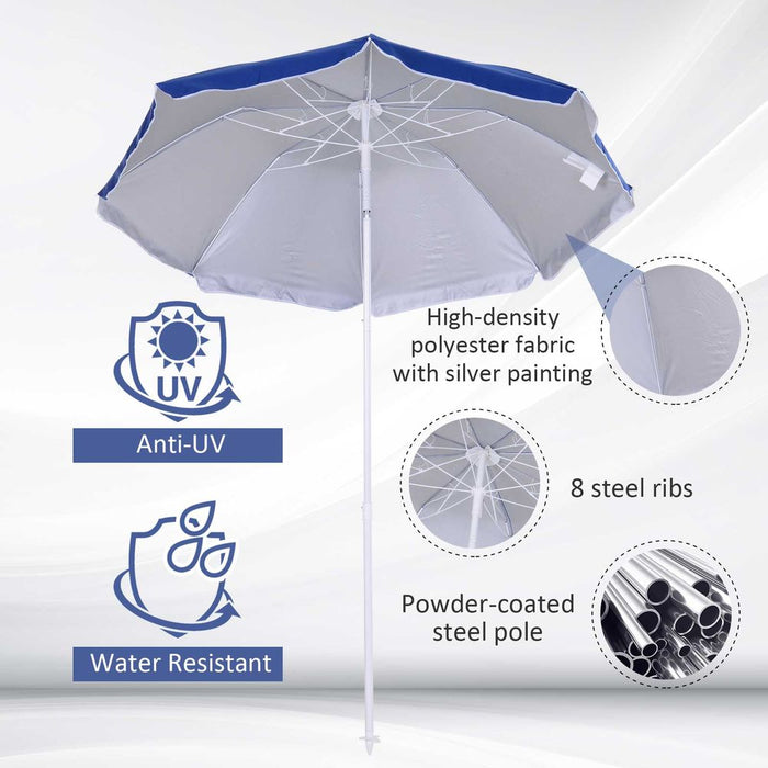 Premium 1.7m Beach Umbrella: Tilt Sun Shelter w/ Bag -Top Quality, Blue Outsunny