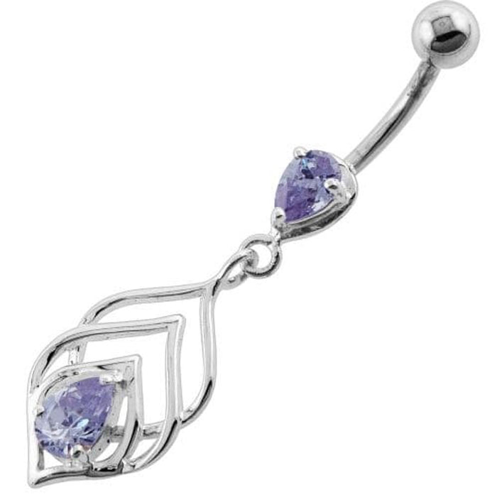 Tear Drop Jewel in Lotus Leaf Belly Button Ring