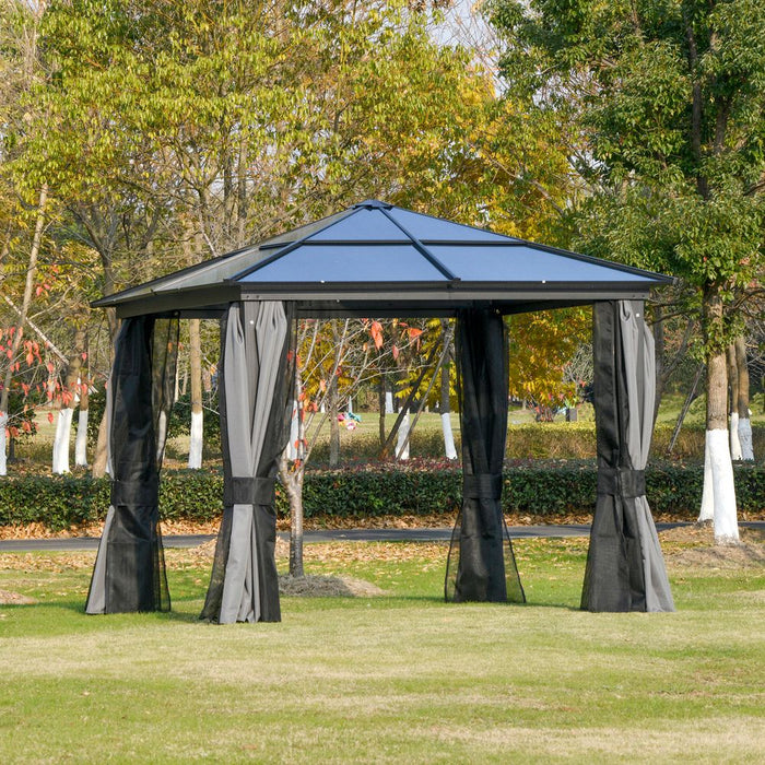 High-Quality 3x3m PC Aluminium Hardtop Gazebo with Curtains & Netting