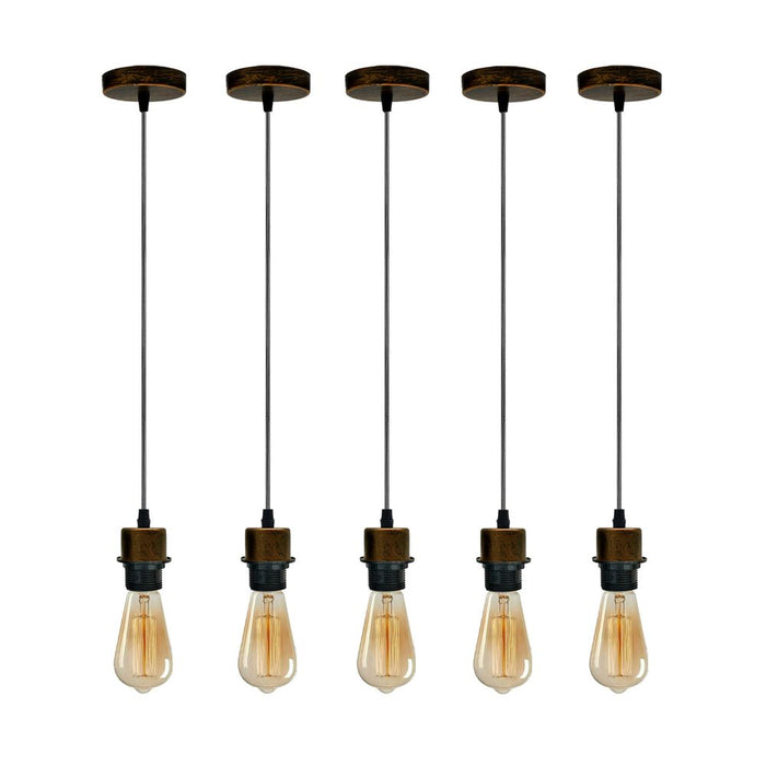 Contemporary 5 Pack Brushed Copper Pendant Light Kit: Industrial Style, E27 Lamp Holder, Lampshade Addable. Highest Quality.