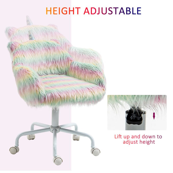 Vinsetto Faux Fur Unicorn Desk Chair Fluffy Home Office Chair with Armrests