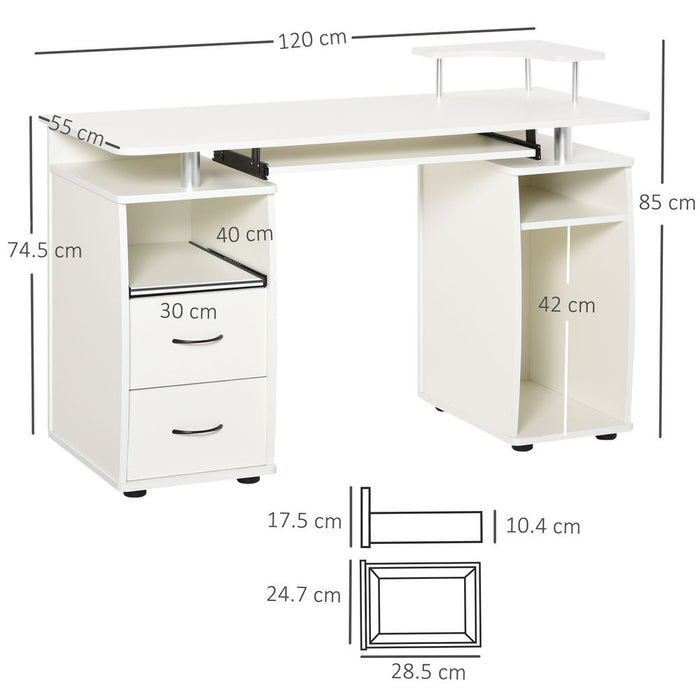 Premium HOMCOM Modern White Computer Office Desk - Spacious Workstation with Keyboard Tray and Drawer