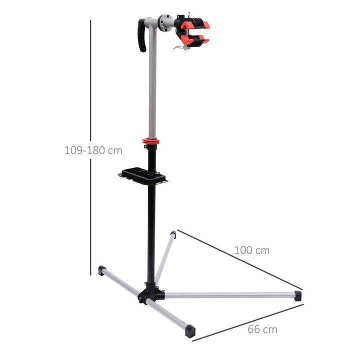 HOMCOM Bike Repair Stand Workstation, Bicycle Maintenance Workstand, Height Adjustable, with Tool Tray & 360° Rotating Adjustable Clamp for Home Mechanic Workshop