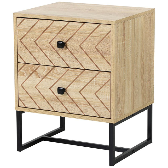 Quirky Zig Zag Bedside Table, 2 Drawers, Black Metal Handles