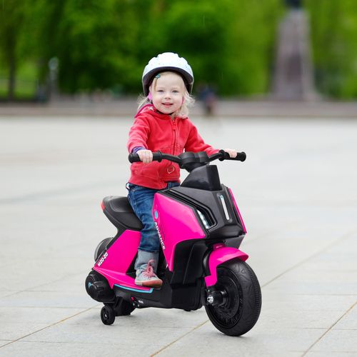 HOMCOM 6V Kids Electric Motorbike Ride On Toy w/Music Headlights Safety Training Wheels for Girls Boy 2-4 Years Pink