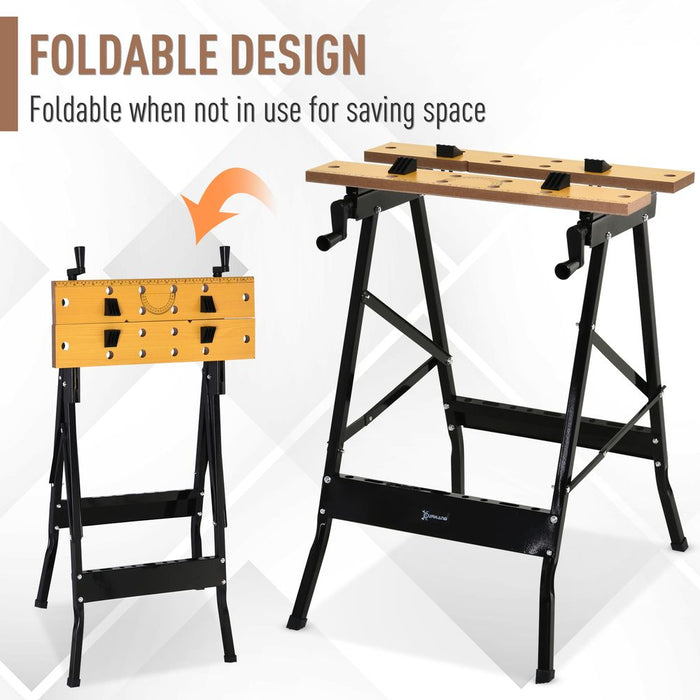 Portable Work Bench w Adjustable Clamps | DURHAND | MDF Top | Black