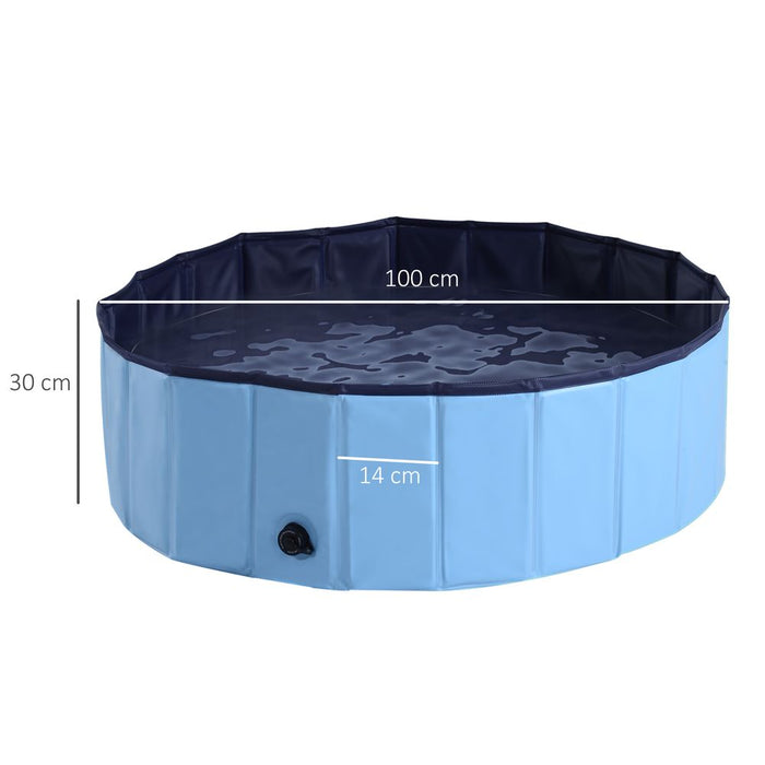 PawHut Foldable Dog Paddling Pool Pet Cat Swimming Pool Indoor/Outdoor Collapsible Summer Bathing Tub Shower Tub Puppy Washer (Φ100 x 30H cm, Blue), D01-012BU