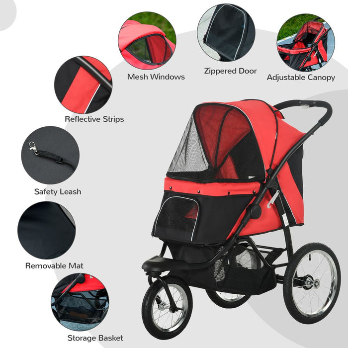 Premium Foldable Pet Stroller Jogger - Medium Dogs - Red