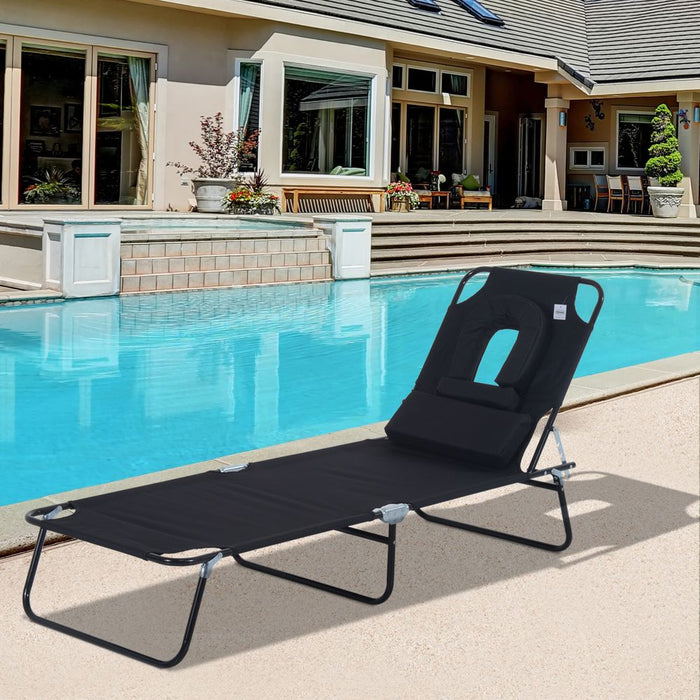 Folding Sun Lounger Reclining Chair w/ Pillow Reading Hole