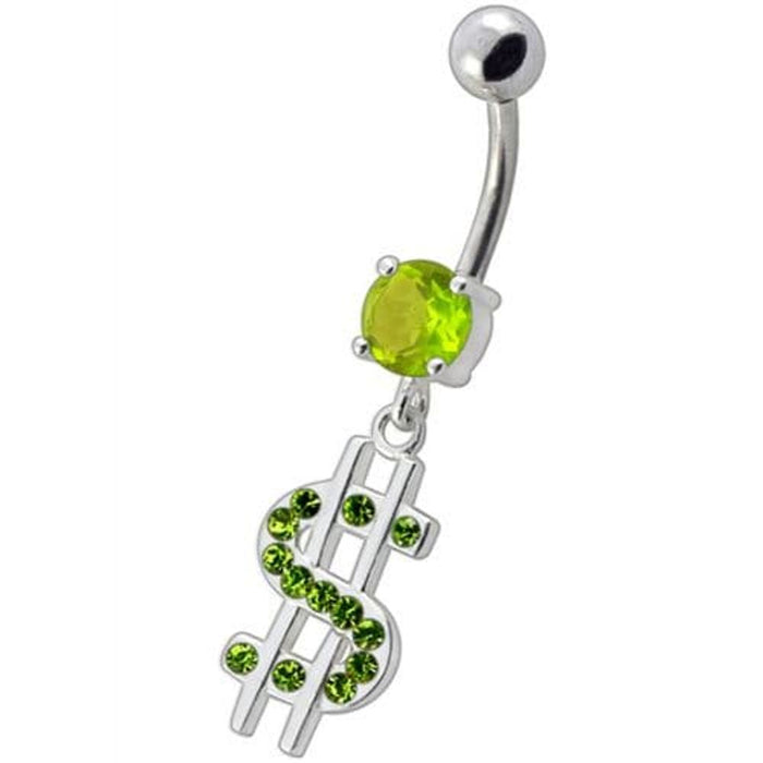 Fancy Jeweled $ Sign Dangling Belly Ring