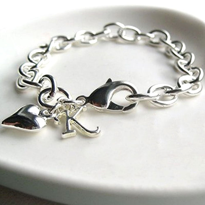 Personalized Initial & Heart Charm Cable Bracelet - High Quality Gift for Special Occasions