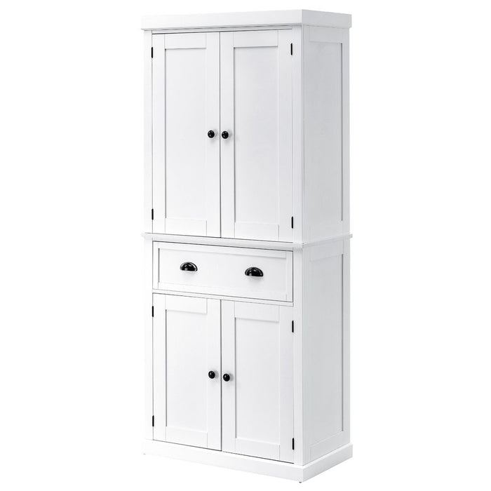 Premium White MDF Kitchen Pantry Cabinet - 184cm, Adjustable Shelves, Drawer - Enhance Your Kitchen Storage