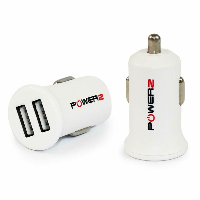 Powerz 2.4A Dual USB Car Charger - White