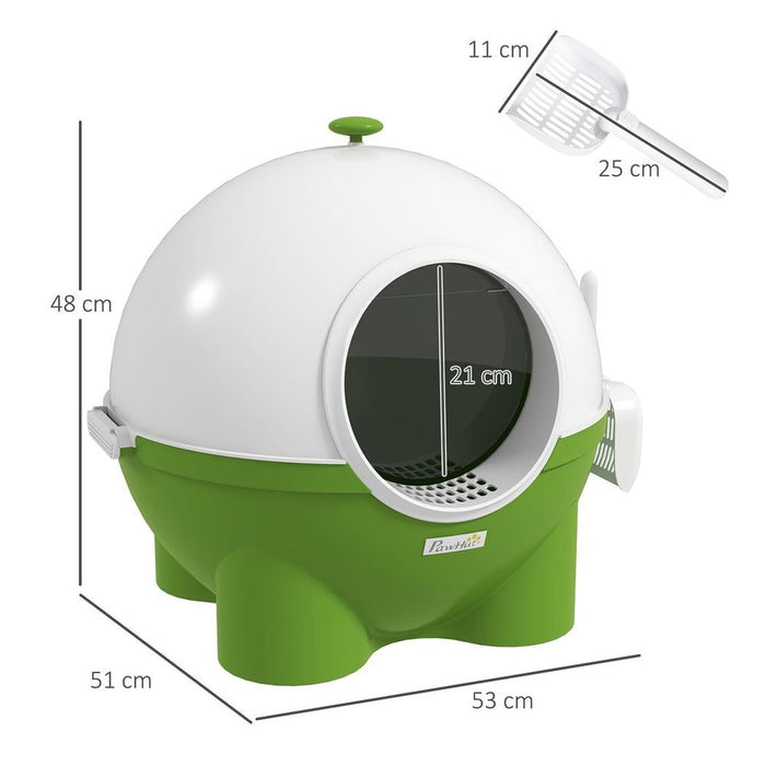 Hooded Cat Litter Tray w/ Scoop - Large Box, 53x51x48cm - Green. Suitable for Cats up to 4kg. Professional Seller!