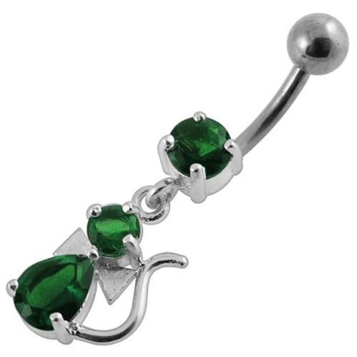 Jeweled Fancy Silver Dangling Banana Bar Belly Ring