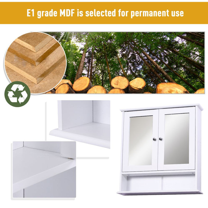 kleankin Wall-mounted Cabinet Mirror Door Bathroom Organiser Living Room White