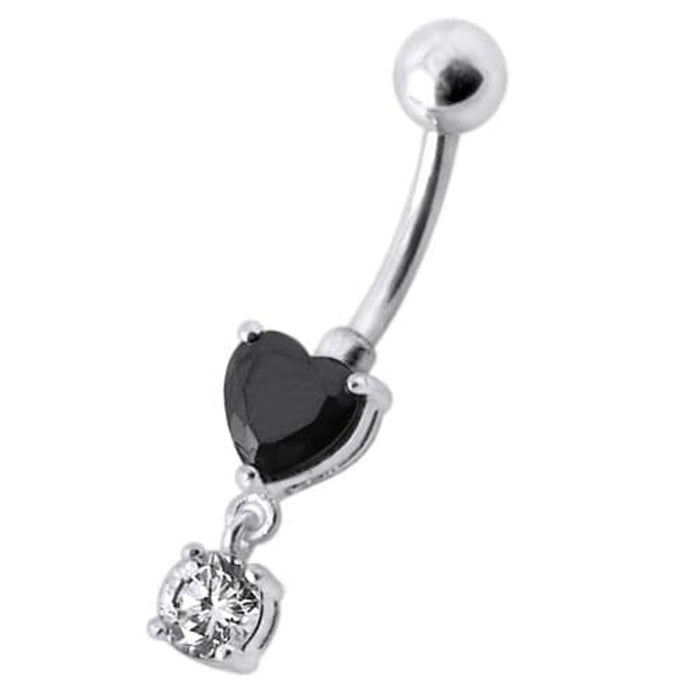 Fancy Heart Shape Jeweled Dangling Navel Ring Body Jewelry