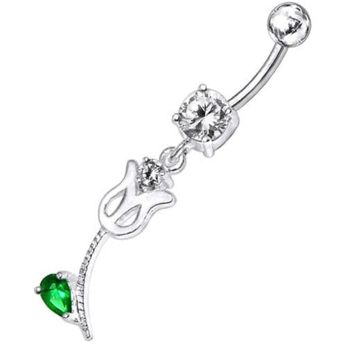 Mix Color Jeweled Flower Silver Dangling navel Body Ring with SS bar