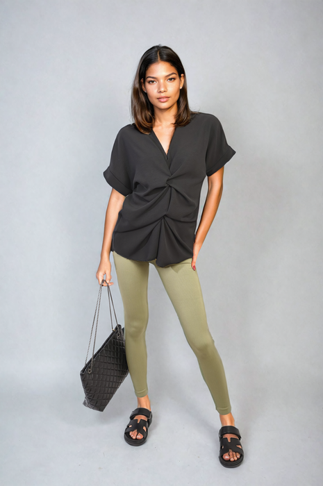 Effortlessly Chic V-Neck Twist Front Top: Perfect for Casual or Formal Settings, Comfortable Fit, Versatile Style