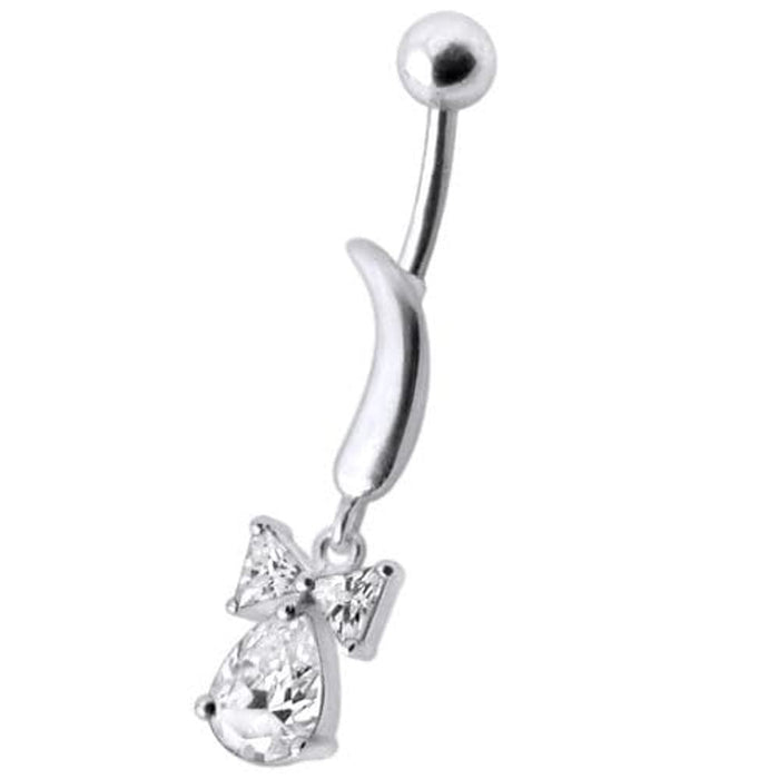 Silver Jeweled Bow Design Navel Ring Body Jewelry