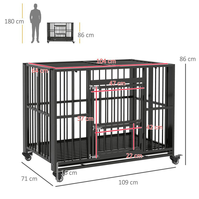 Premium PawHut 43" Foldable Heavy Duty Dog Crate - Locks, Tray, Wheels