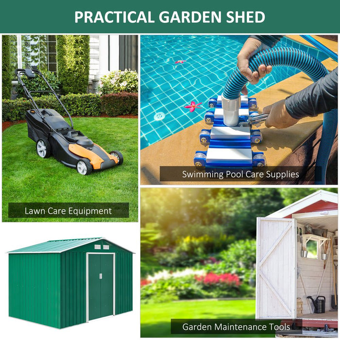 High-Quality Green Metal Garden Shed - 9x6ft Storage Container w/ Door & Roof - Buy Now!