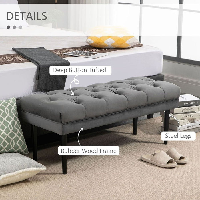 Bed End Bench Button Tufted Upholstered Window Seat for Living Room Grey