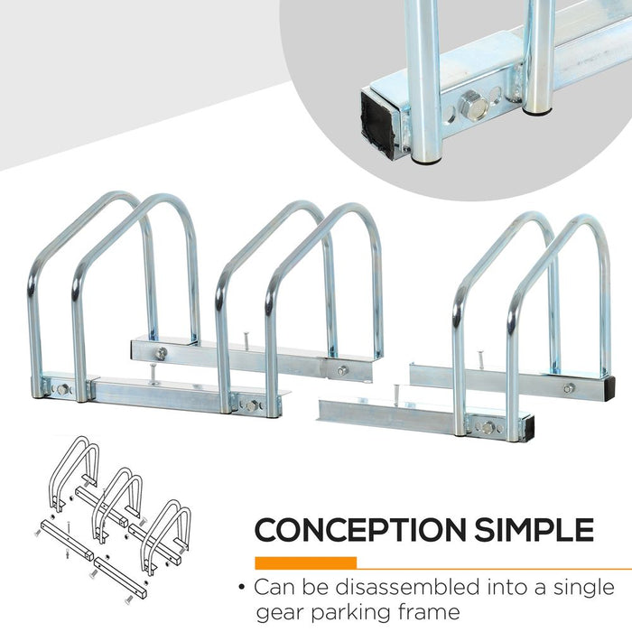 HOMCOM Bike Stand Parking Rack Floor or Wall Mount Bicycle Cycle Storage Locking Stand (3 Racks, Silver)