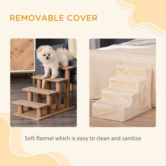 Premium Portable Dog Stairs - Washable Plush Cover - Beige