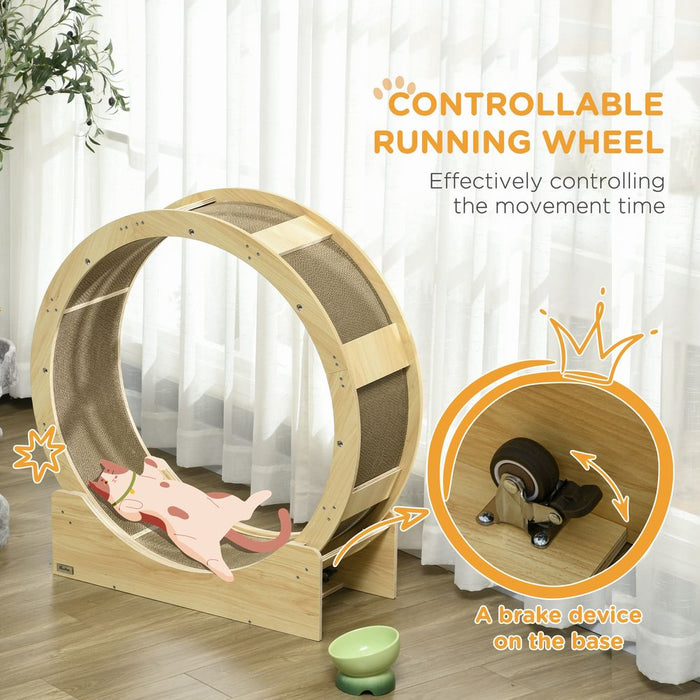 PawHut Cat Wheel: Brake, Scratching Pads Oak - Keep Feline Friends Active & Entertained!