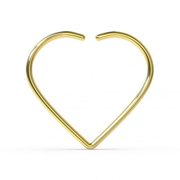 9ct Gold Heart Nose Ring - High Quality Solid Gold Jewelry for Nose and Ear - 22G Thickness - 8mm Inner Diameter