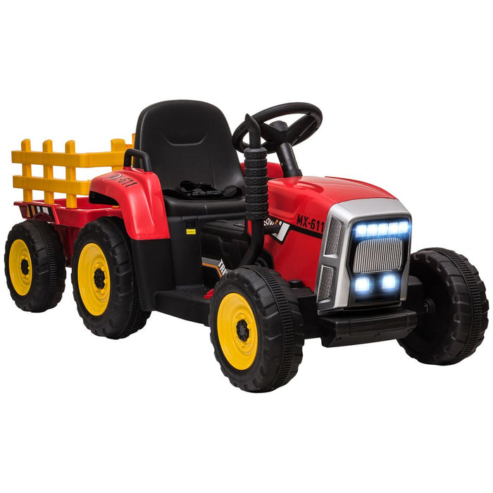 HOMCOM Ride on Tractor with Detachable Trailer, Remote Control, Music - Red