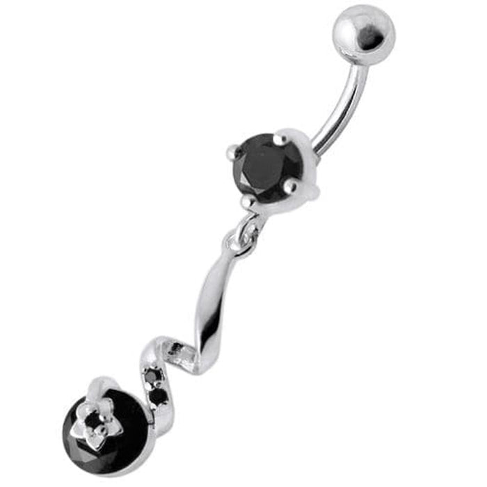 Fancy Jeweled Dangling Star SS Bar Belly Ring