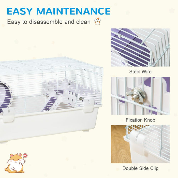 PawHut 2 Tier Hamster Cage Rodent House Small Animal Habitat with Exercise Wheel Water Bottle Ladder, White