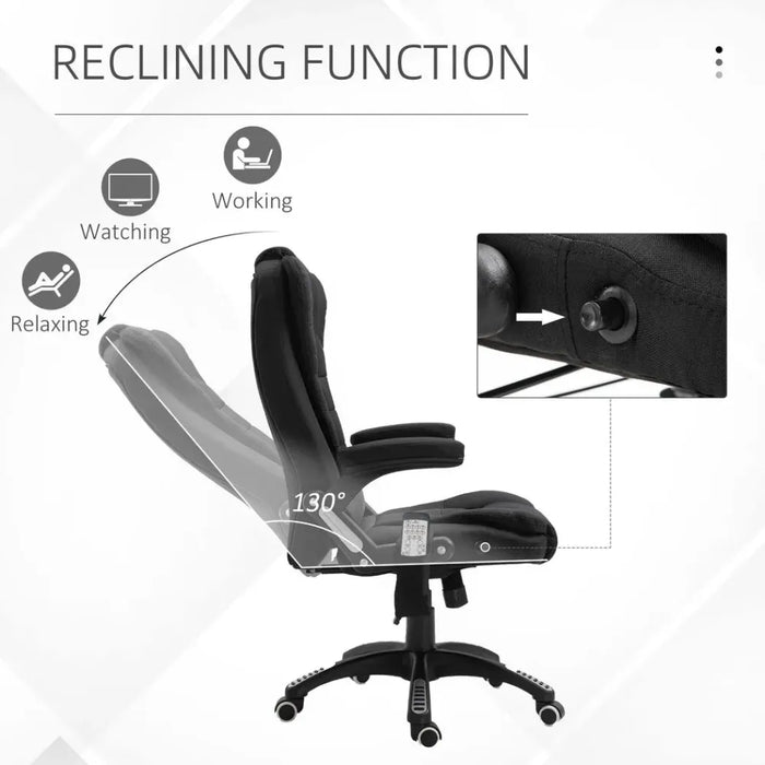 Executive Reclining Chair w/ Heating Massage Points Relaxing Headrest Black