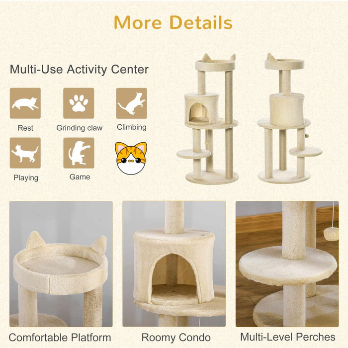 Deluxe 3-Tier Cat Activity Tree - Beige - Best Quality - Pawhut